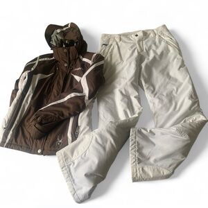 Spyder thinsulate  ski gear set size 8 brown white jacket snow pants coquette